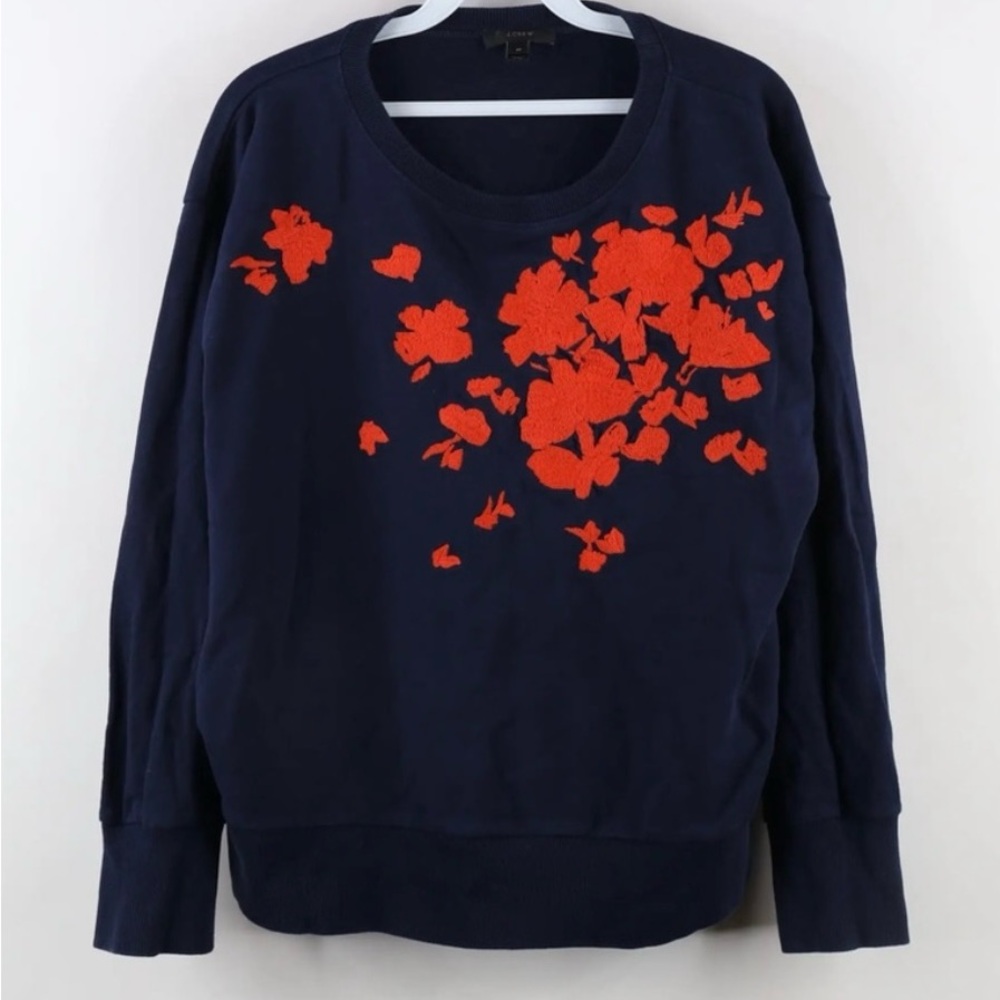 J. Crew Navy Top with Orange Floral Accents